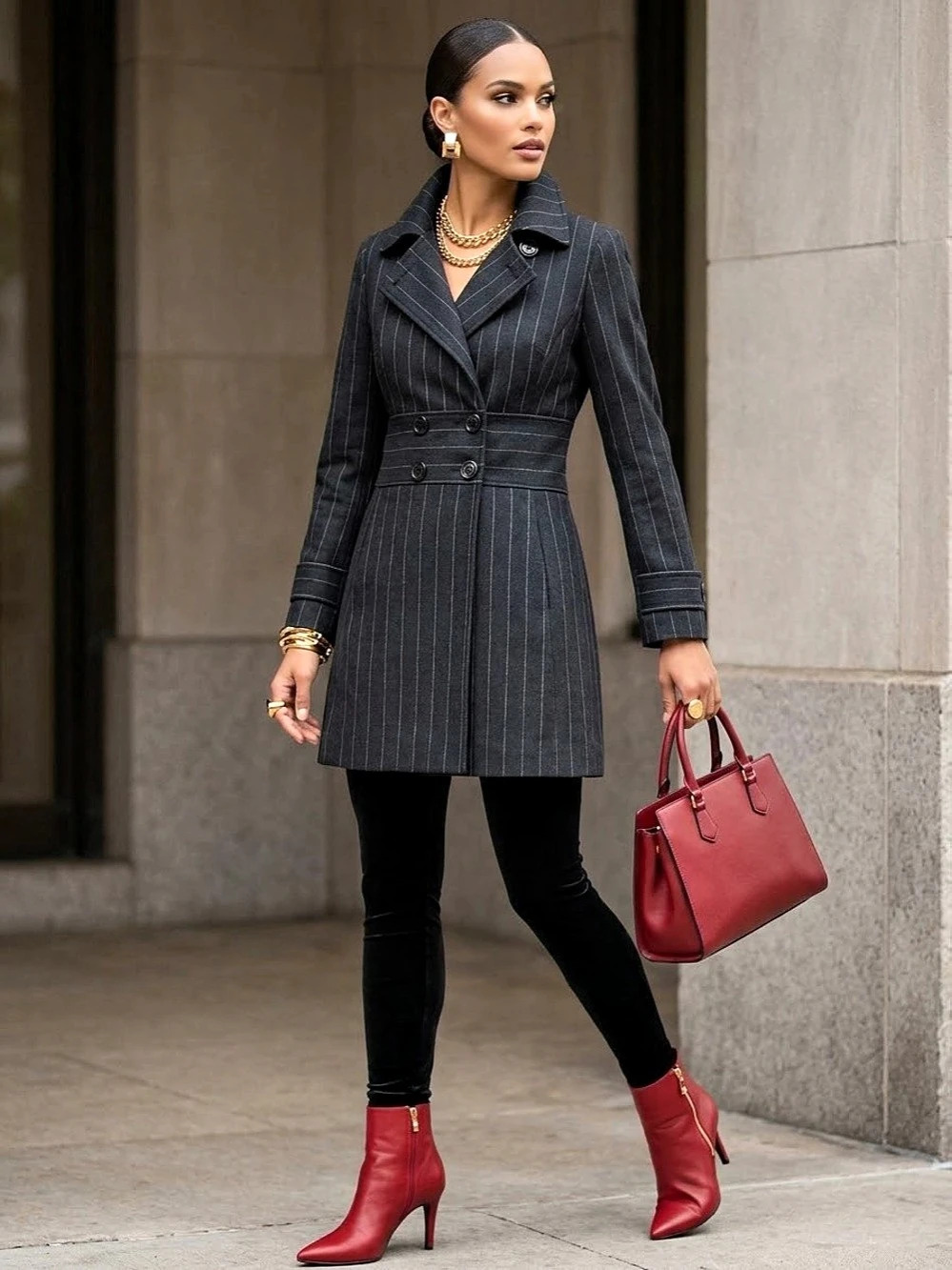 bebe Pinstripe Double-Breasted Coat Size Medium